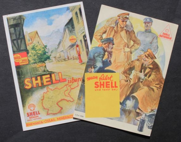Shell Rhenania-Ossag AG "Shell ueberall" 1930 two Advertising-Postcards (7887)